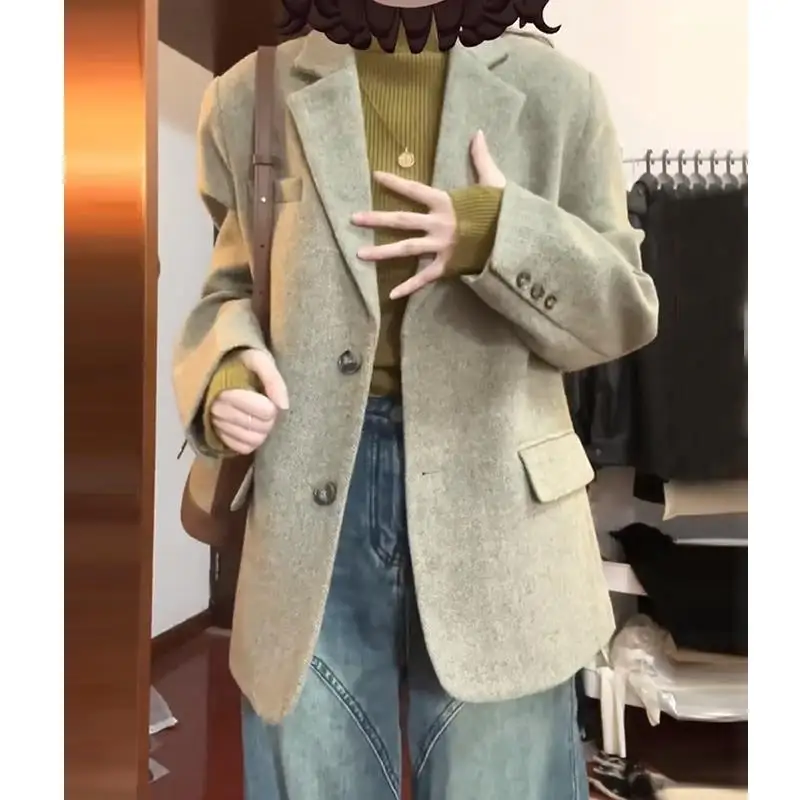 

Женское зимнее модное пальто из полиэфирного волокна цвета хаки с флисовой подкладкой, свободного кроя, в корейском стиле, с эффектом стройности