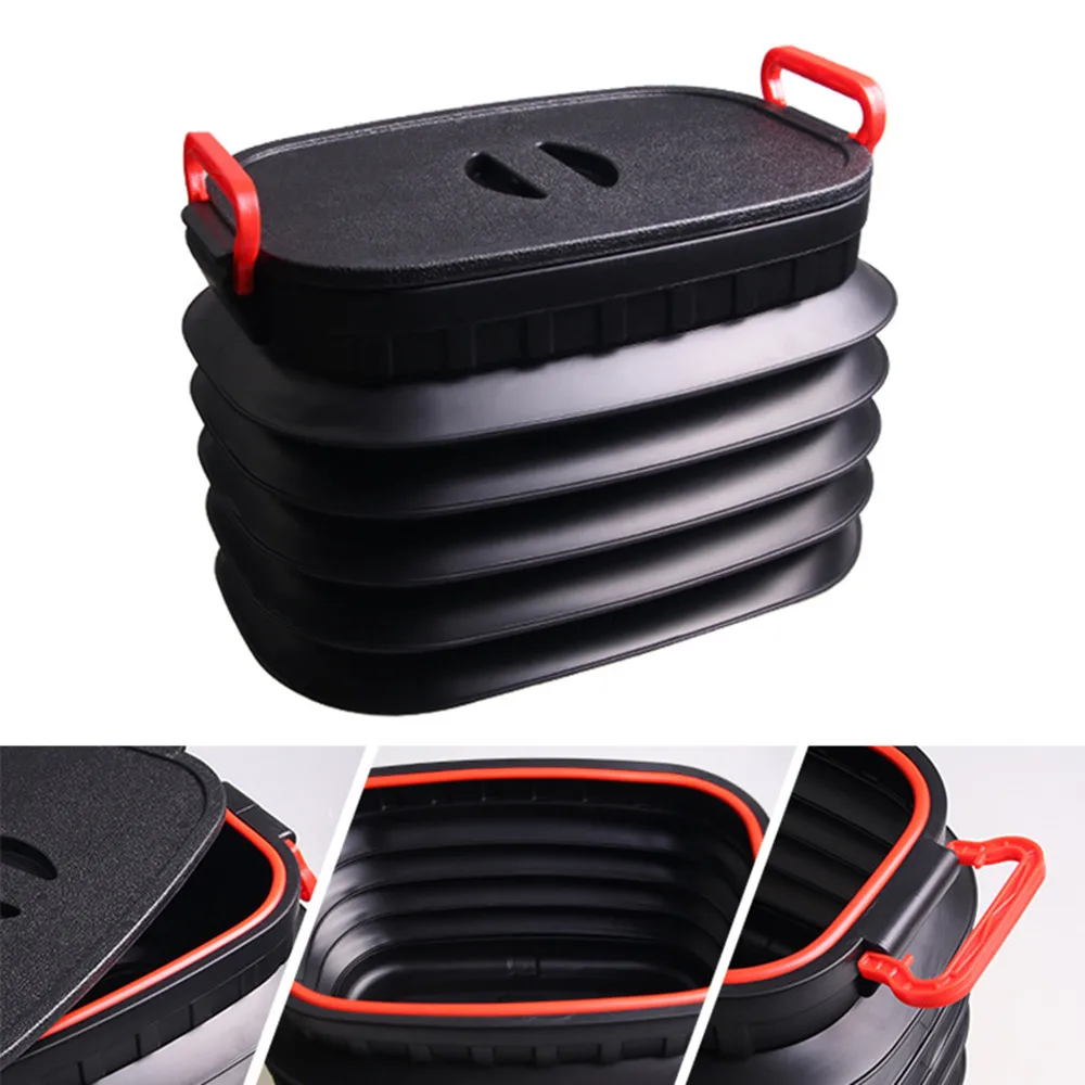 Car Trash Can Collapsible Portable Garbage Bin With Lid Retractable Car Waste Basket Waterproof Auto Garbage Bag