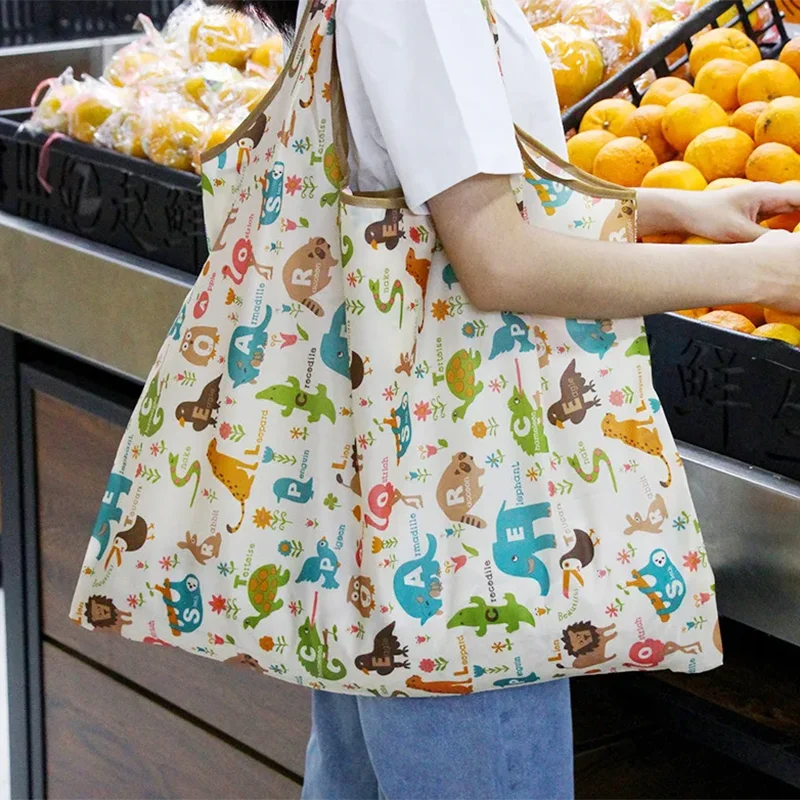 Reusable Grocery Bags Large Washable Shopping Bags Foldable Environment-Friendly Nylon Heavy-Duty Pocket Handbags