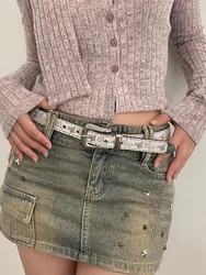 N Retro Y2K White Belt Women 2024 New Jeans With Korean Version Of The Waist Belt Design