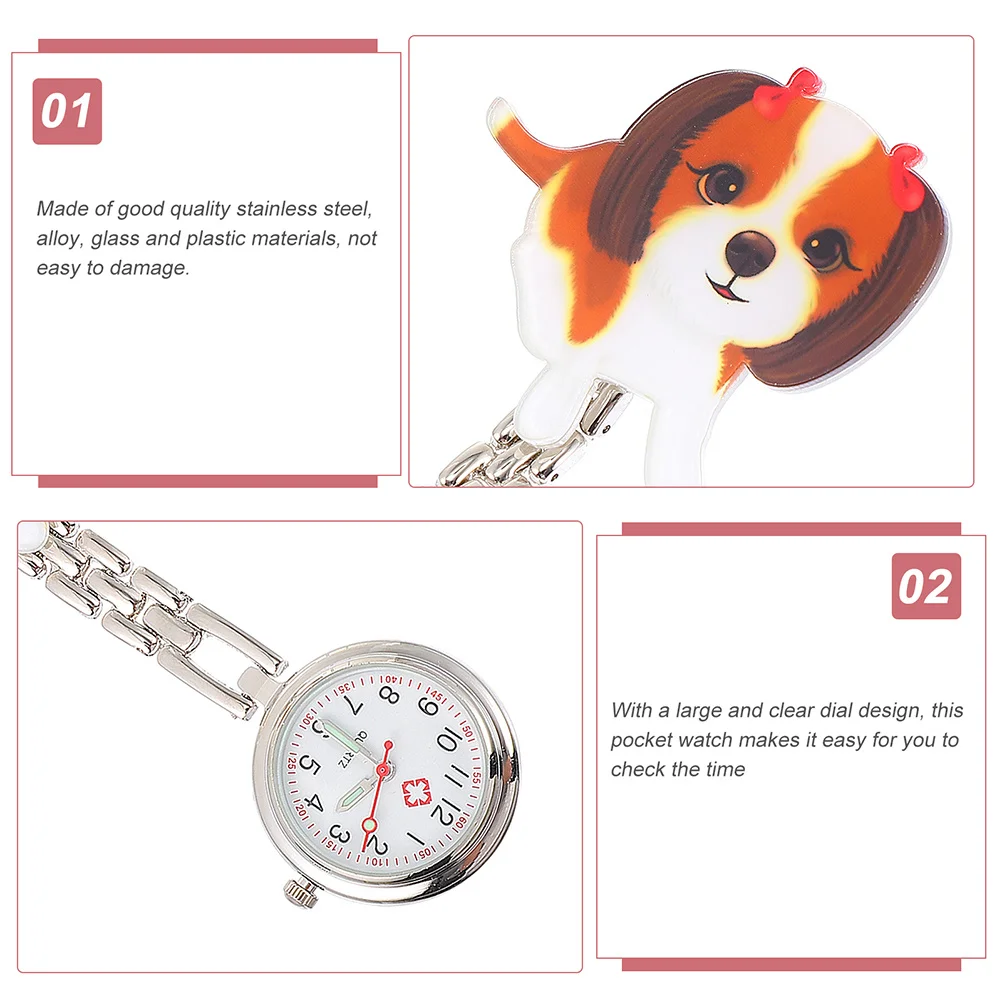 

2Pcs Funny Cartoon Hanging Watch Simple Nurse Pocket Watch for Doctors Nursing Staff Accurate Retractable Chain Style
