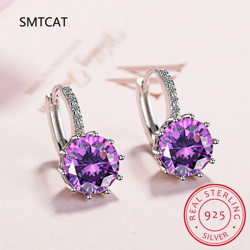 

2.97ct Round Created Alexandrite Sapphire 925 Sterling Silver Hoop Earring for Women Purple Gemstone Fine Jewelry Huggies