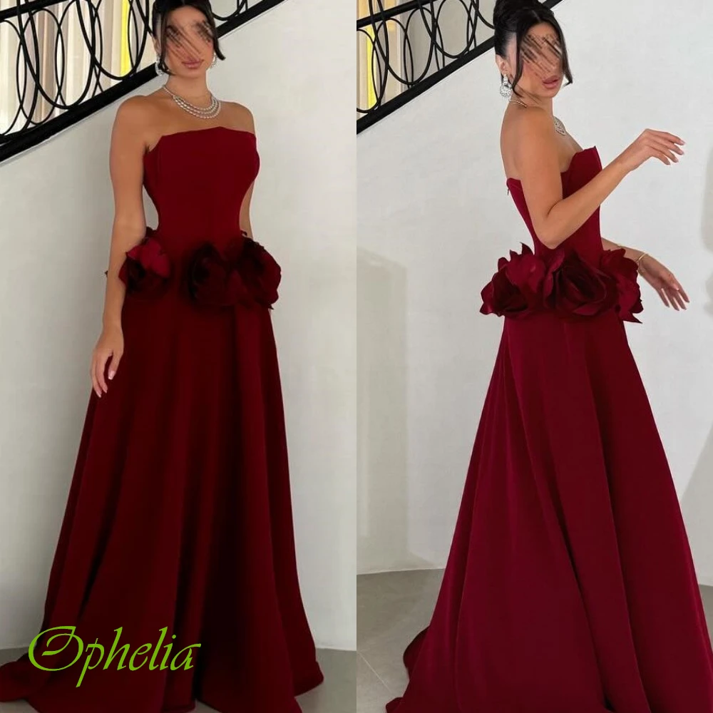 

Customized High Quality Strapless Sleeveless Evening Dress Delicate Satin Flowers Prom Dresses Temperament Homecoming Gowns