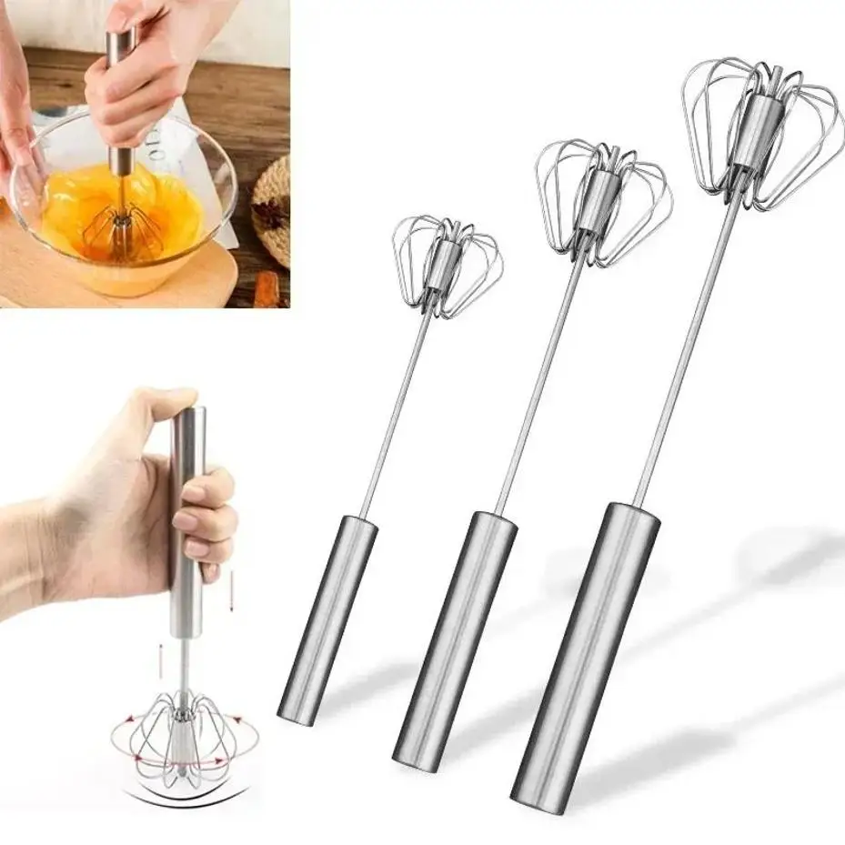 Kitchen Accessories Stainless Steel Egg Beater Hand Pressure Rotating Semi-Automatic Mixer Coffee Mixing Handheld Cooking Tools