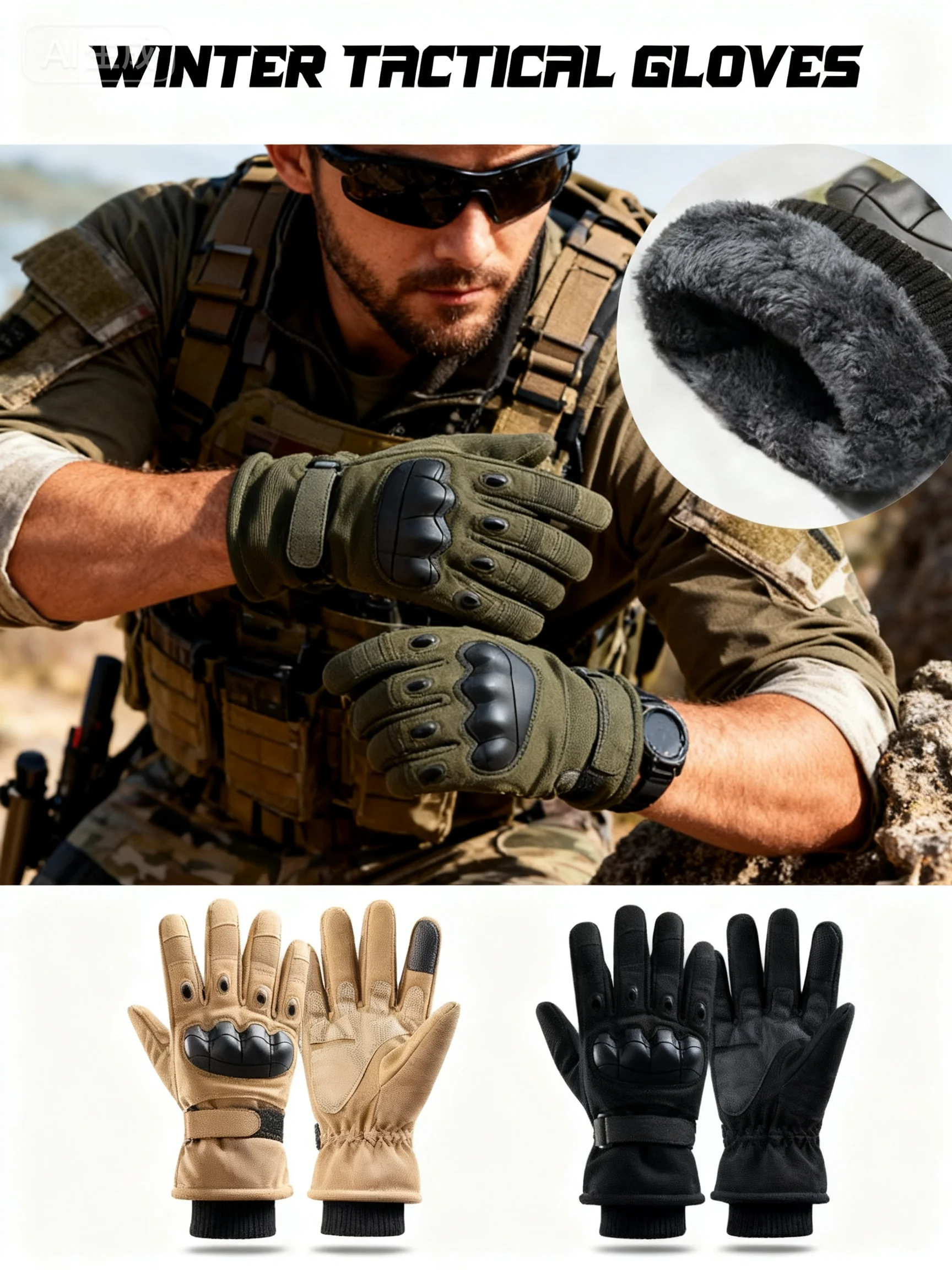 جديد EDC الشتاء التكتيكية قفازات الرجال المخملية سميكة الدافئة قفازات كاملة الأصابع شاشة تعمل باللمس مكافحة زلة قفازات التزلج الباردة مول قفازات #2