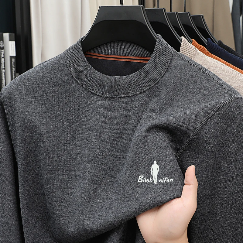 

High End Quality Men's Knitted Sweater O-Neck Simple Letter Print Pullover Autumn Winter Versatile Casual Fashion Trend Menswear