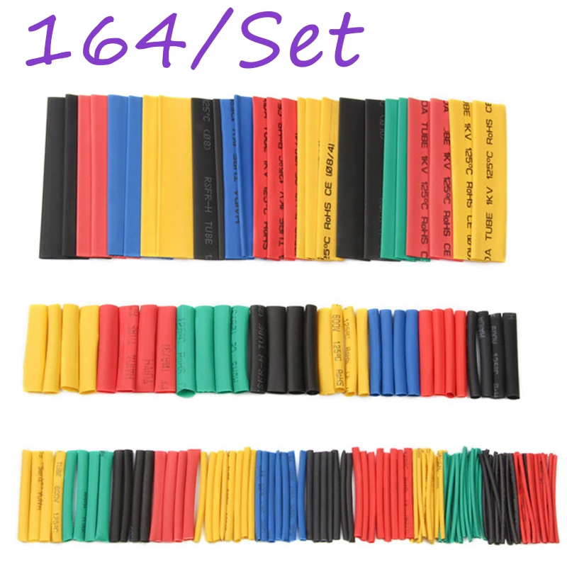 Electrical Connection Cover Protection Wire Wrap Cable 2:1 Shrinkage Heat Shrink Tube Sleeving Tubing Assortment Kit Tool 164pcs