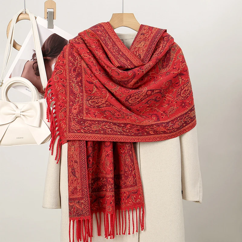 National Style Tassel Carpet Thick Winter Warm Shawl Wrap Jacquard Scarf Female Scarf Cape Shawl