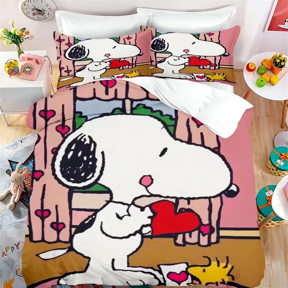 Snoopy cartoon quilt cover pillowcase, cute quilt set for boys and girls, three-piece set of home room bedroom 175x220cm