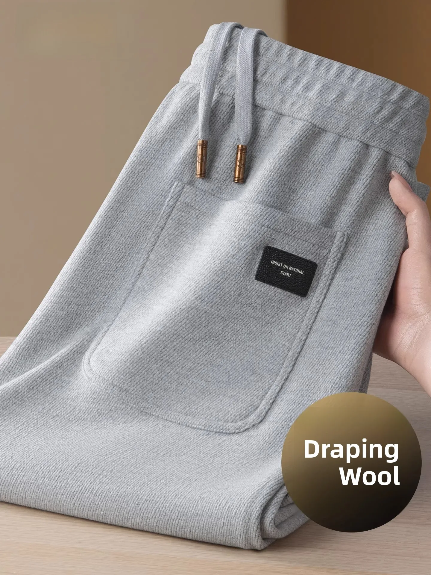 

High-End Wool Wide Leg Casual Pants Men's 2026 New Autumn Winter Thiened Fce Lined Sports Trousers High Waist Elastic Waist