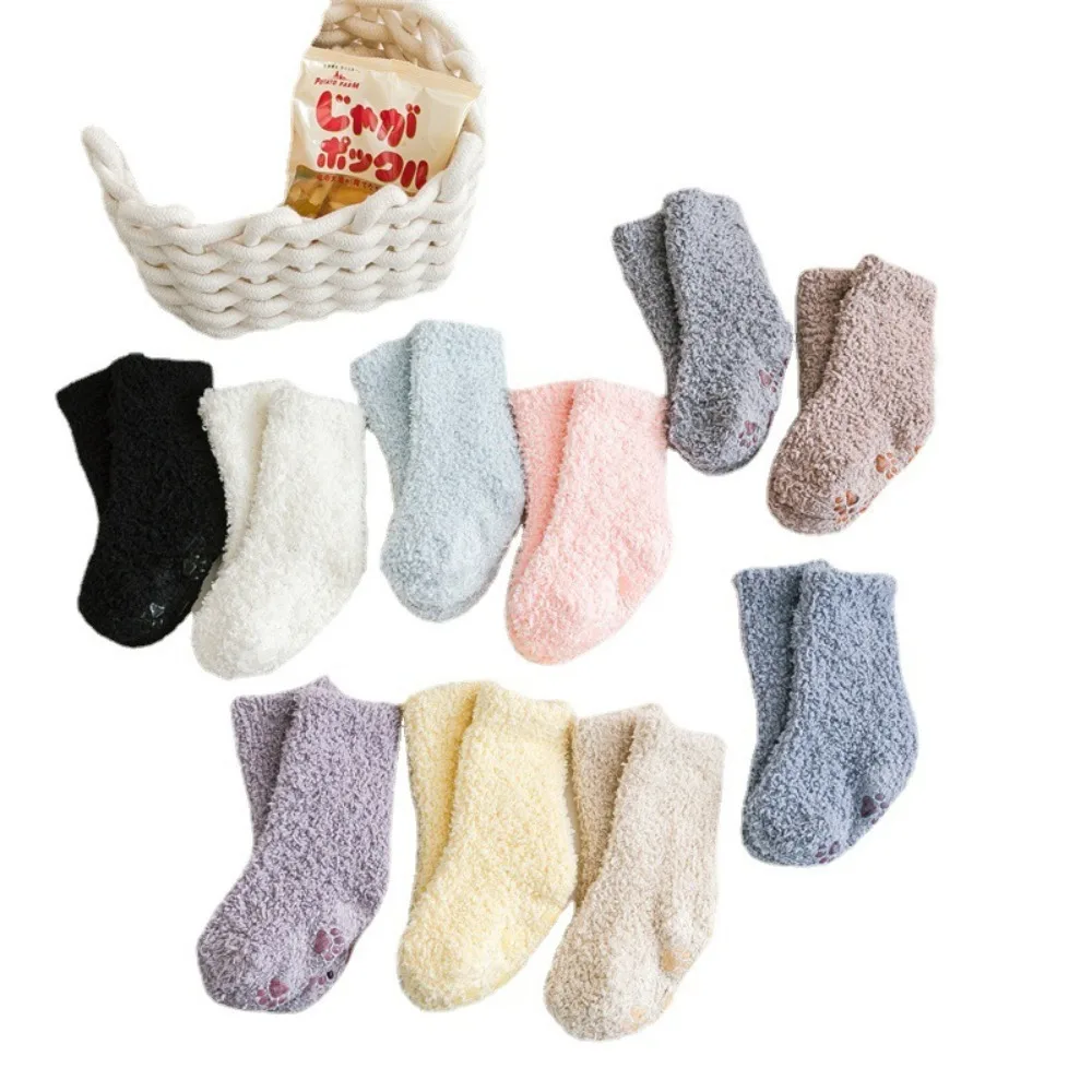 Comfortable Breathable Baby Socks Non-slip Lovely Coral Fleece Kids Toddler Baby Boys Girls Plush Fluffy Socks