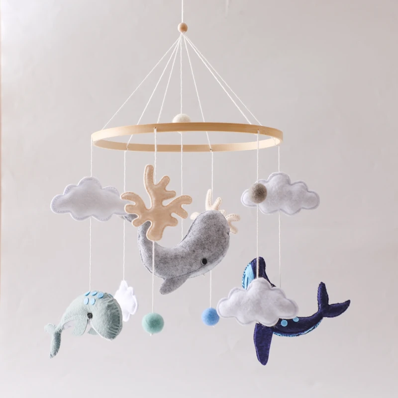 Baby Rattle Toy Soft Felt Ocean Wooden Mobile On The Bed Newborn Music Box Bed Bell Hanging Toys Holder Bracket Infant Crib Toys