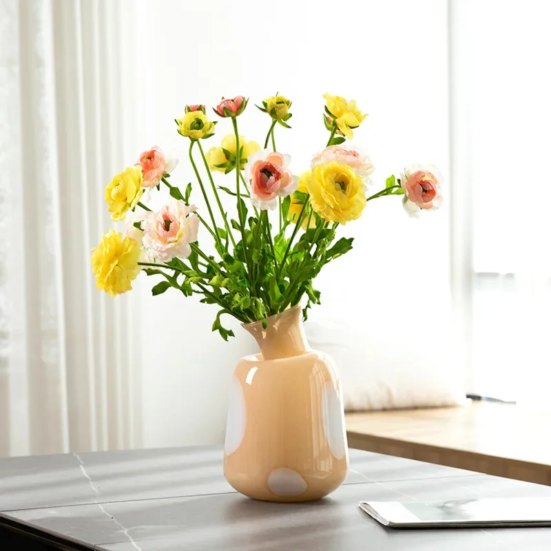 Creative milk jade oblique glass hydroponic color bottle vase floor glass vase large retro stripes simple decoration flower vase