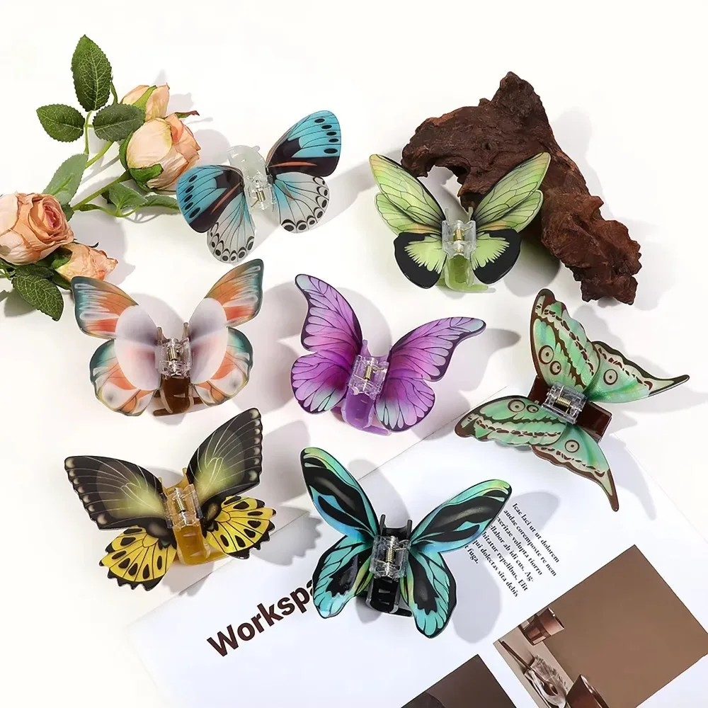 Multicolor Butterfly Hair Claw Women Sweet Acetate Fiber Hair Clamp Retro Colorful Back Head Hairs Clip Accessorie Green 2025New