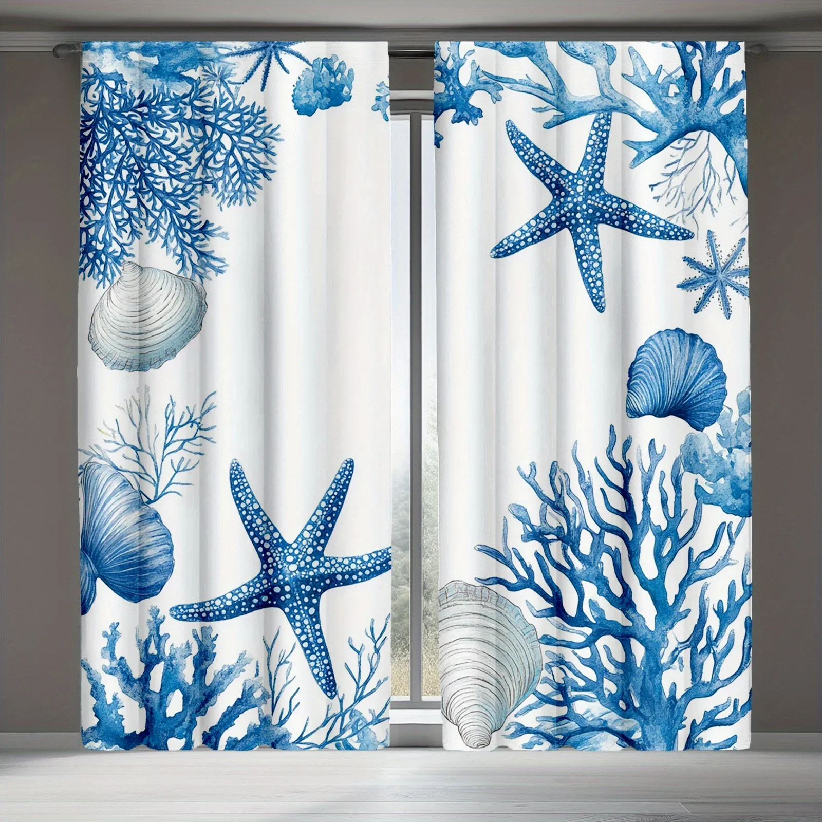 

Blue ocean creature pattern Print Drapes Room Darkening Window Curtains for Home Decor,Rod Pocket Blackout Curtains Bedroom