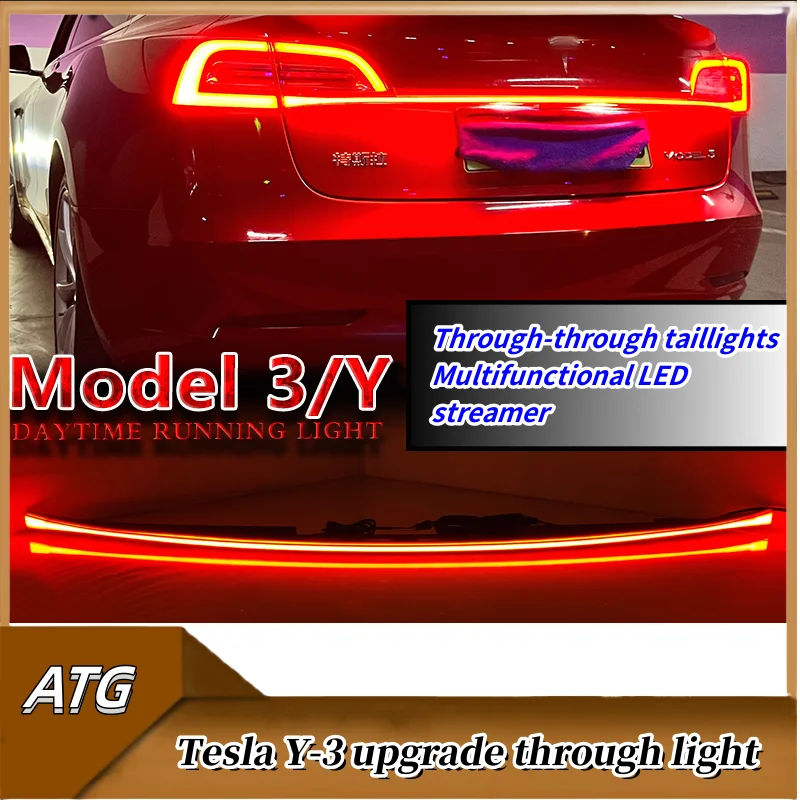 For Tesla Car Model Y 3 Through Taillight Dynamic Tail Rear Light Strip Upgrade And Modification Decoration M3 Y Upgrades