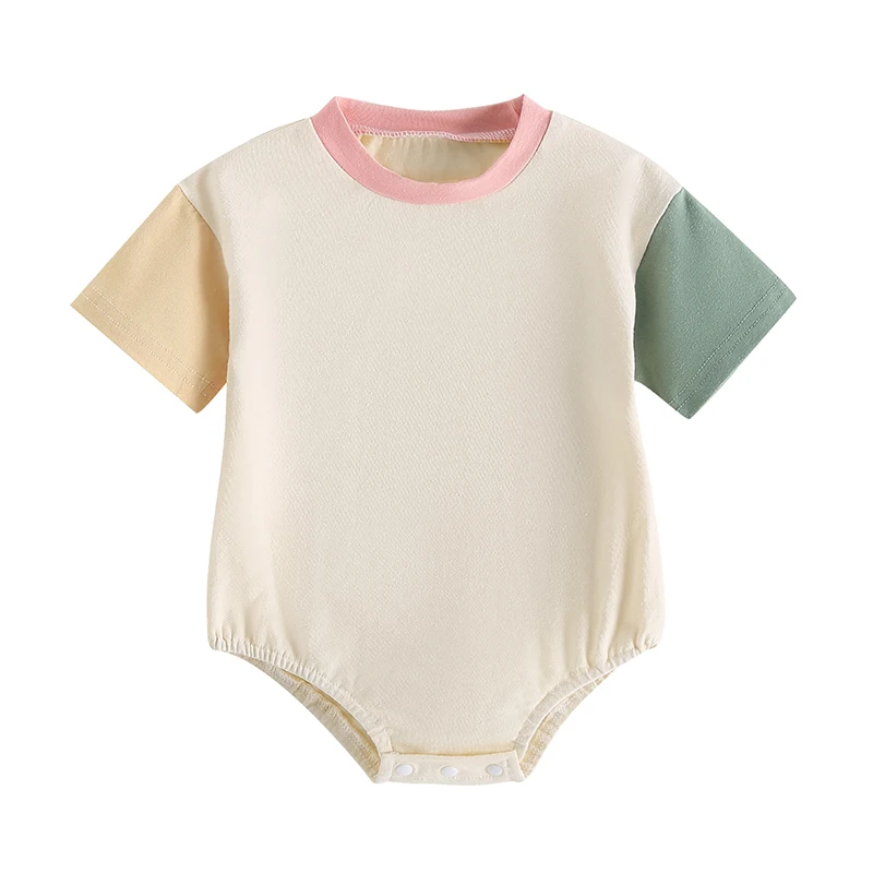 

Summer Newborn Baby Boys Girls Casual Rompers Clothes 0-24M Patchwork Color Cotton Short Sleeve Bodysuit Basic Jumpsuits