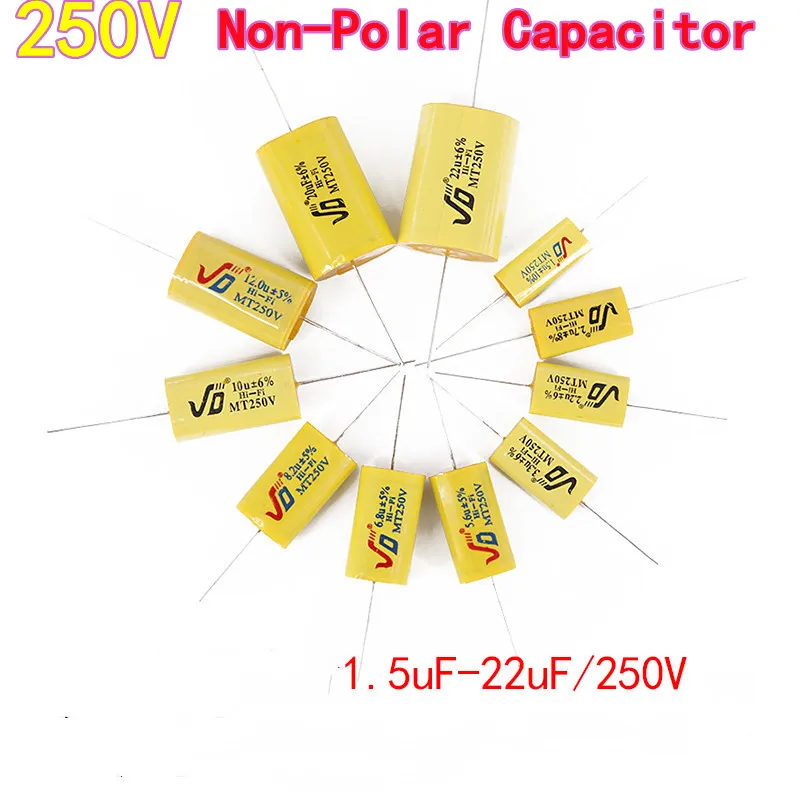 5PCS 250V Non-Polar Capacitor for Crossover 1.5UF-22UF Polypropylene Capacitor Axial Audio Capacitor Tweeter Capacitor Series