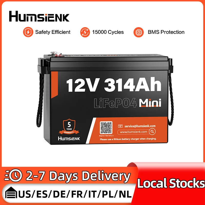 

Humsienk 12V 314AH LiFePO4 Battery With BMS 13000Cycle A+ Grade Cells For RV,Vans,Inverter,Solar System, Off-grid, Household,etc