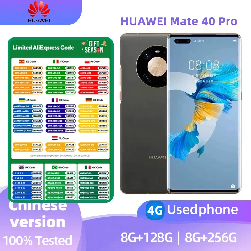 HUAWEI Mate 40 Pro 4G Mobile Phone 6.76 Inch 90Hz Curved Screen Kirin 9000 Octa Core 5nm Craft 50MP Ultra Vision Used Phone