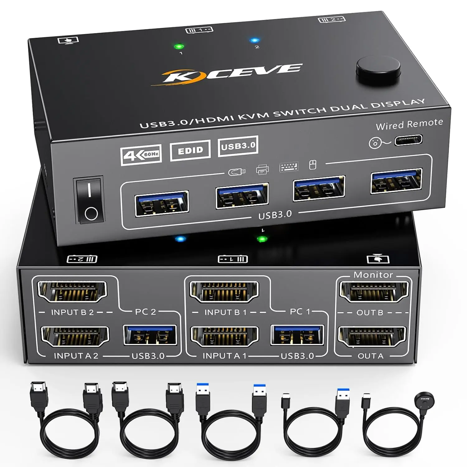 

KVM Switch 2Computers 2Monitors Dual Monitor USB3.0 HDMI HD Resolution KVM Switcher Support Copy and Extended Display with EDID