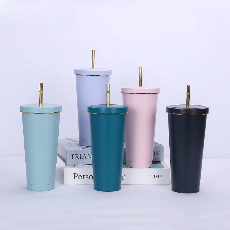 500/750ml Large Capacity Stainless Steel Double Wall Vacuum Insulated Tumbler with Straw and Lid Coffee Mug Travel Cup Boba Cup