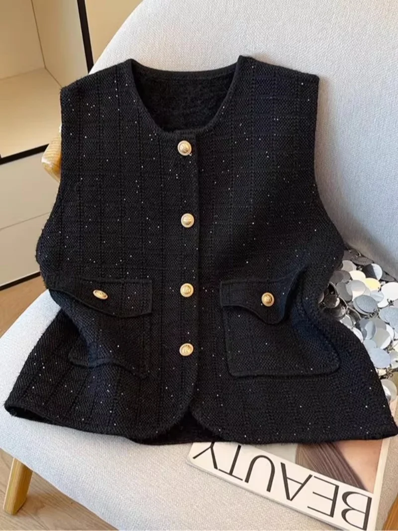 

Temperament Round Neck Vest Short Jacket For Women 2026 Spring And Autumn Korean Sleeveless Coat Top w1941