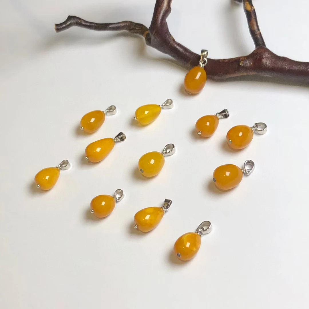 

Certificated Unisex 925 Silver Natural Baltic Antique Yellow Amber Teardrop Pendant With Silver Chain Waterdrop Necklace For Men