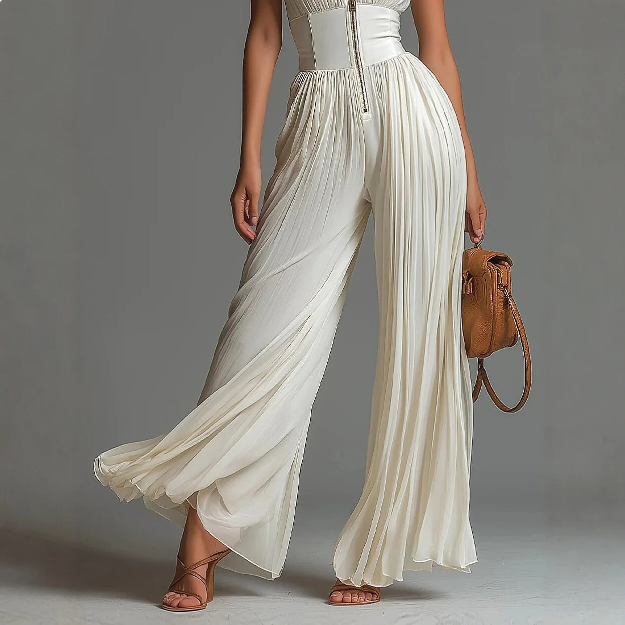 White Ruffle Halter Jumpsuit Women Long Wide Leg Pleated Fashion Sexy Overall Jumpsuits view 4