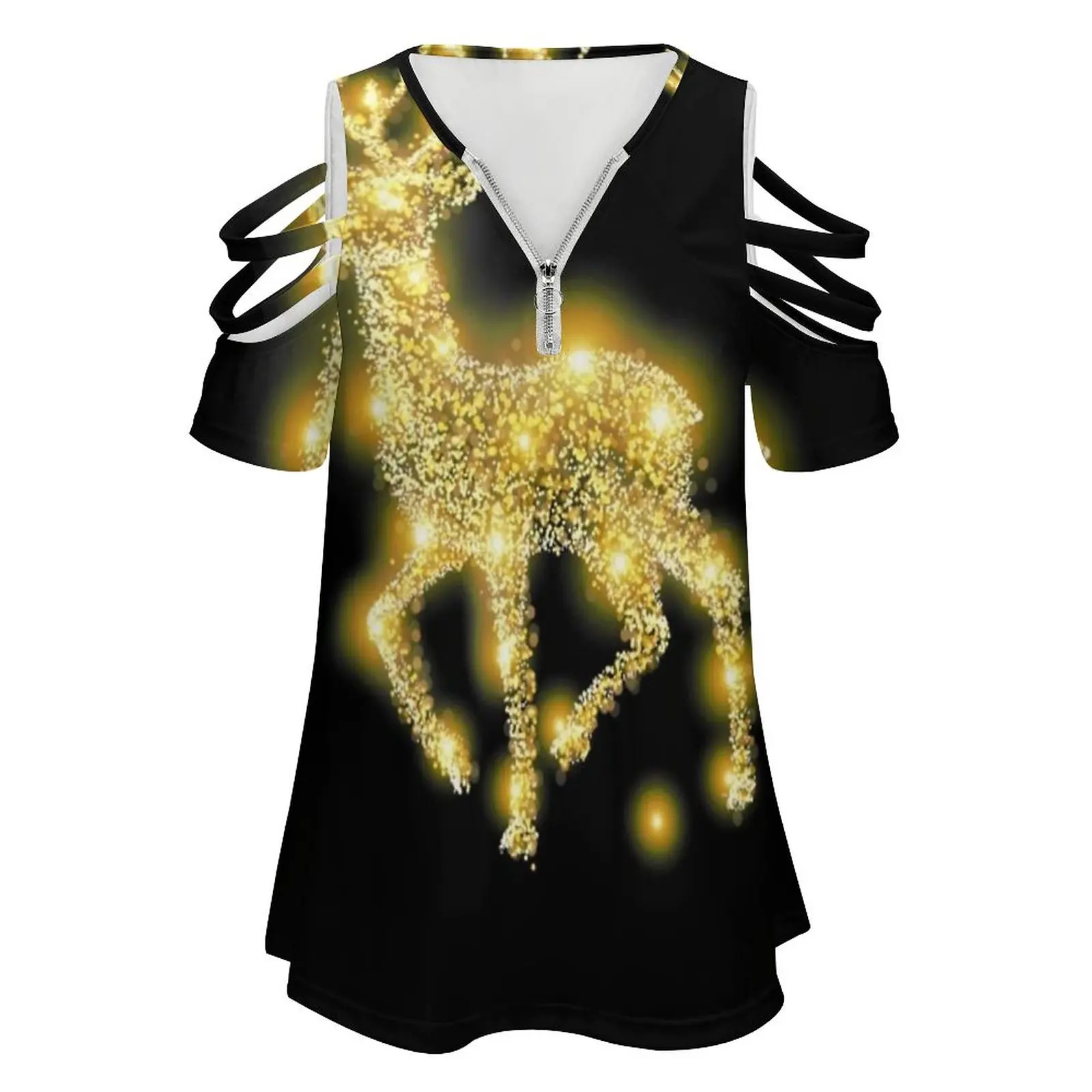 Glowing Christmas Reindeer Fashion Print Women Ladies Girls T-Shirt Harajuku Round Neck Short Sleeve Tops & Tees Christmas