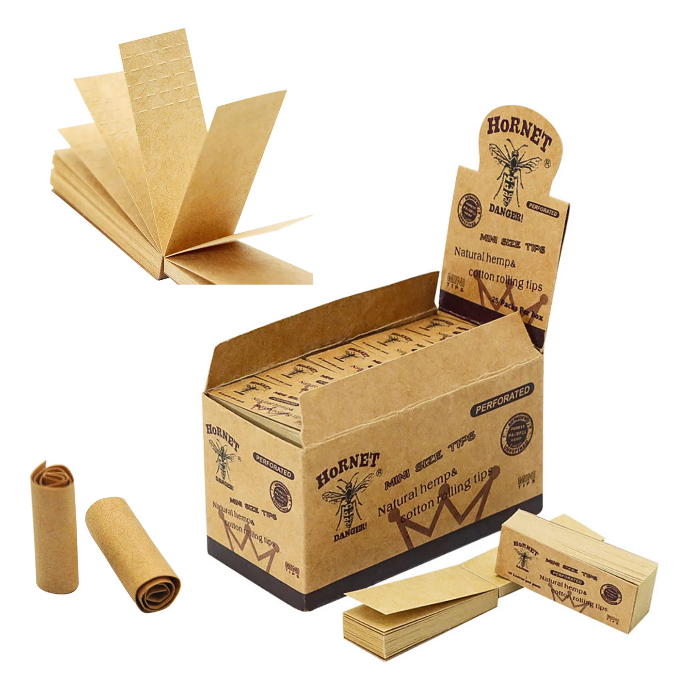 18MM Length Cigarette Filter Tips Perforated Filteras Rolling Paper 50 Leaves 25 Booklets per Box Natural Unrefined Roll Paper