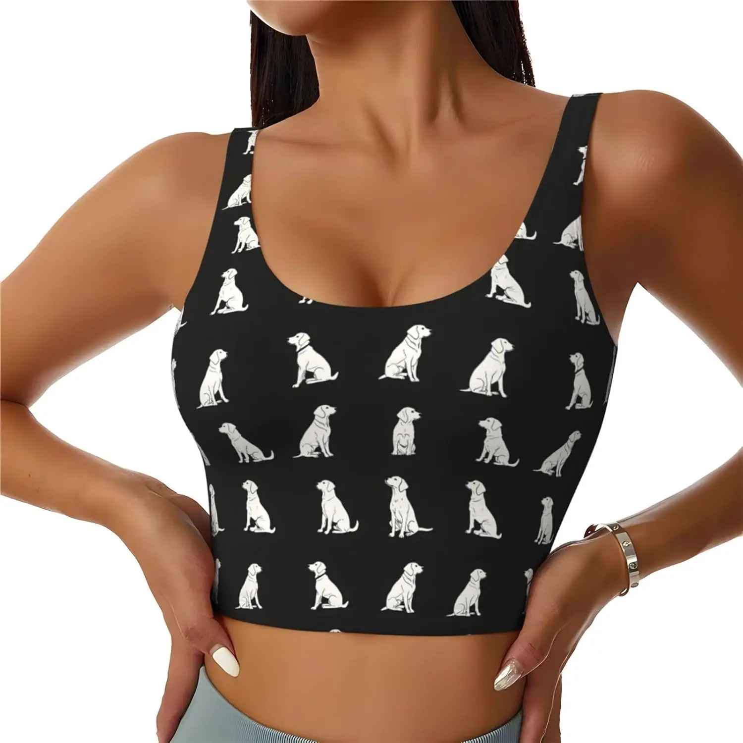 

Sports Bras for Women High Support Cute Labrador Dog Print Running Athletic Workout Crop Tank Top