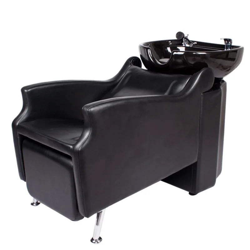 Barbershop seated shampoo bed semi-reclining ceramic basin hairdressing salon high-end shampoo chair flush bed