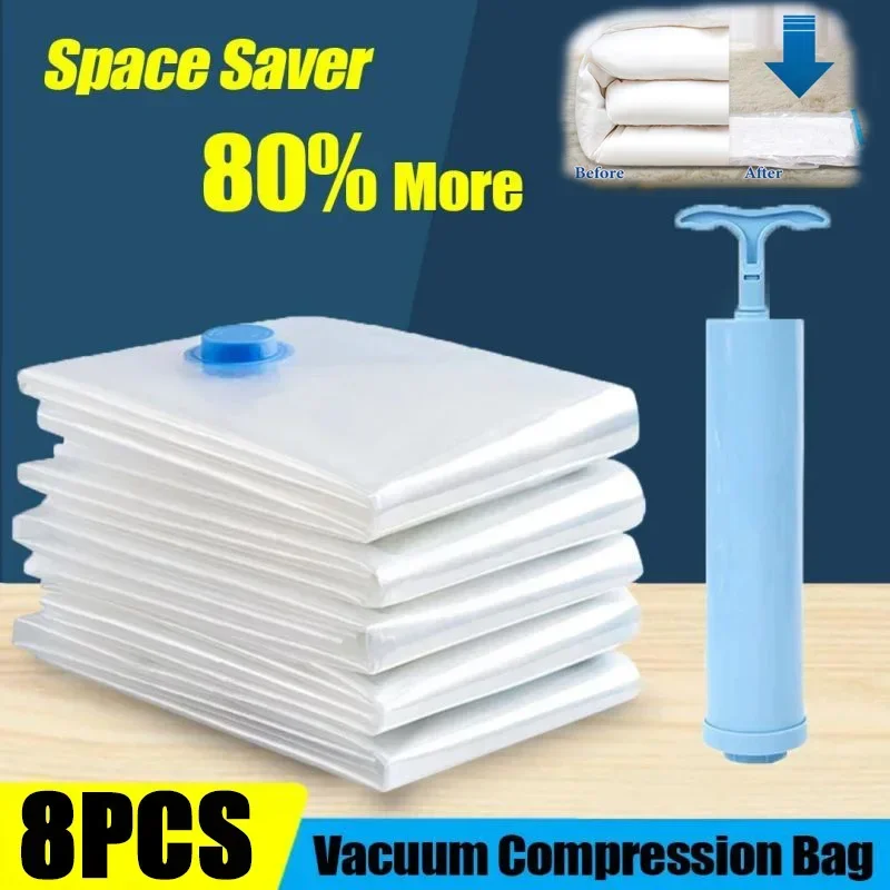 

Vacuum Storage Bags, Vacuum Seal Bag, Space Saving Bags, Clothes, Pillow, Bedding, Blanket Storage, 8Pcs