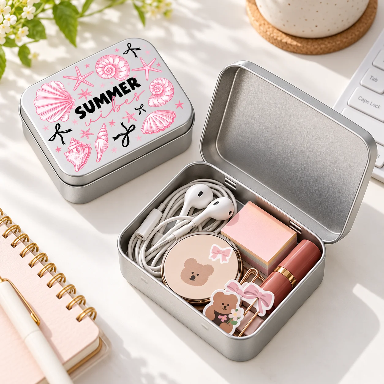 Metal Storage Box Portable Compact Tin Case Small Organizer Container for Earphones Jewelry Cosmetics Accessories Travel Case
