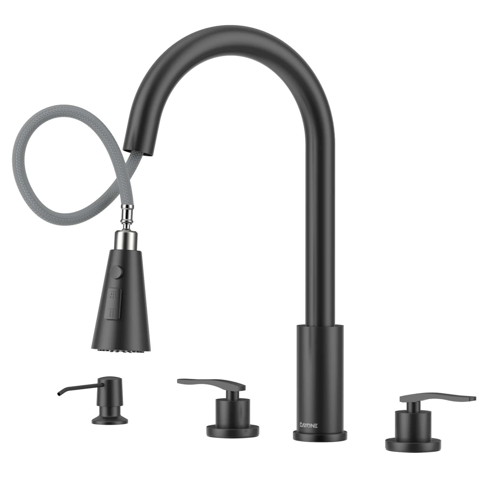 DAYONE 2 Handles 3 Hole Kitchen Sink Faucet with Separate Handle and 3 Modes Pull Down Sprayer