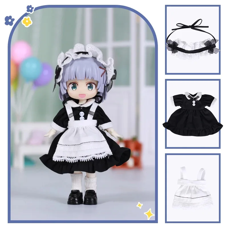 

2025 NEW Ob11 Doll Clothes Vintage Maid Outfit Dress Scarf Headwear 3-piece Set for Obitsu11 1/12 Doll Clothes Doll Accessories
