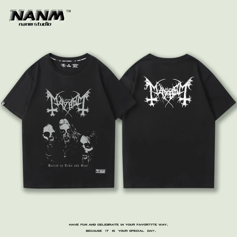 Mayhem Norwegian Metal Band Printed Men's T-Shirt Retro Cotton Printed Men's and Women's Casual Fashion Sports Short Sleeves