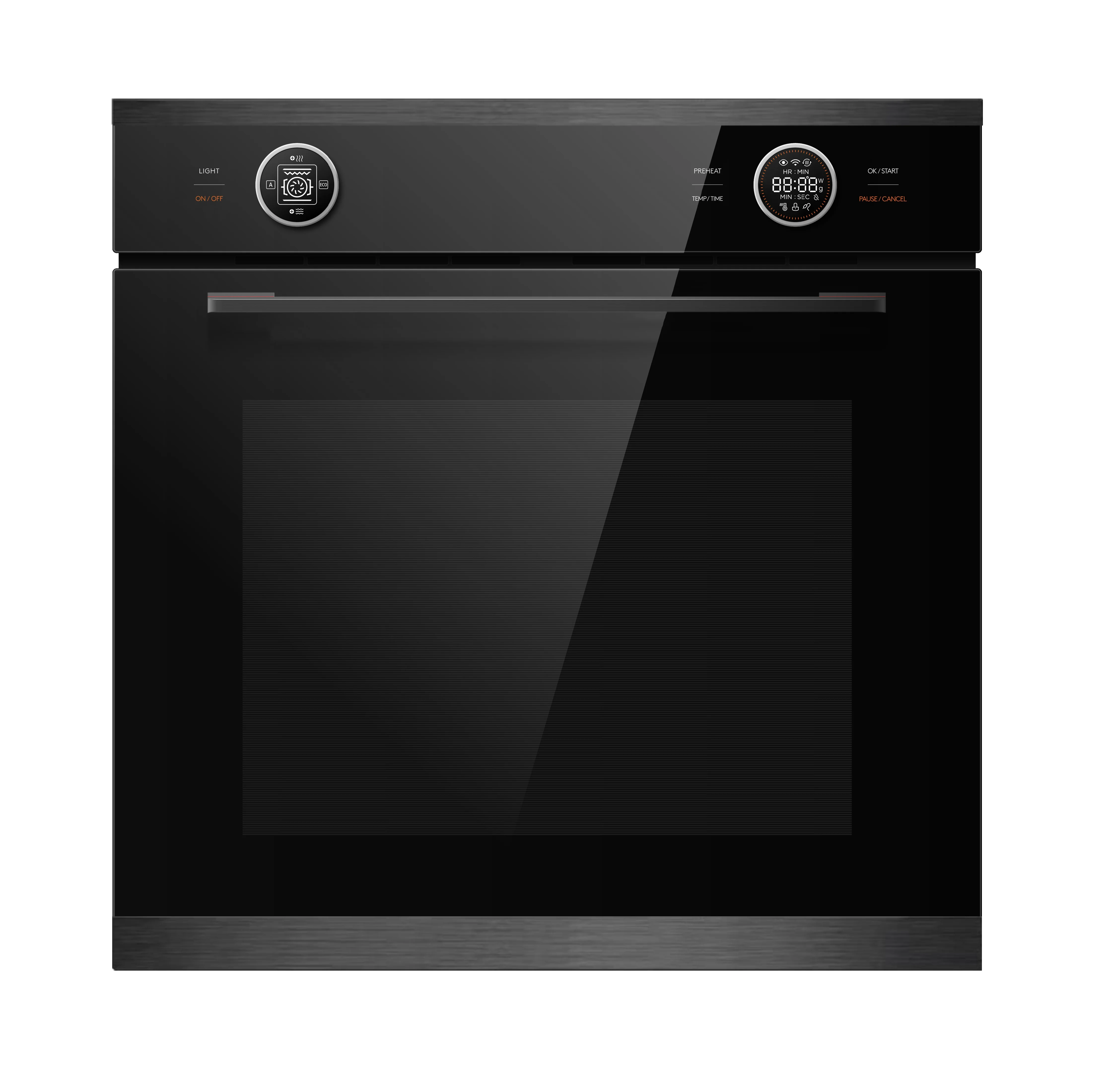 Hornos eléctricos integrados de 24" y 60 cm con 13 funciones, control de perillas, horno de pared de cocina negro de 80 litros