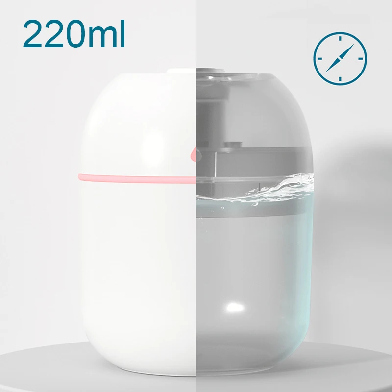 ABS Water drop 220ML Small Air Humidifiers for Home with 1M USB 6-10H Spray Diffuser Aroma Essential Mist Maker Colorful light