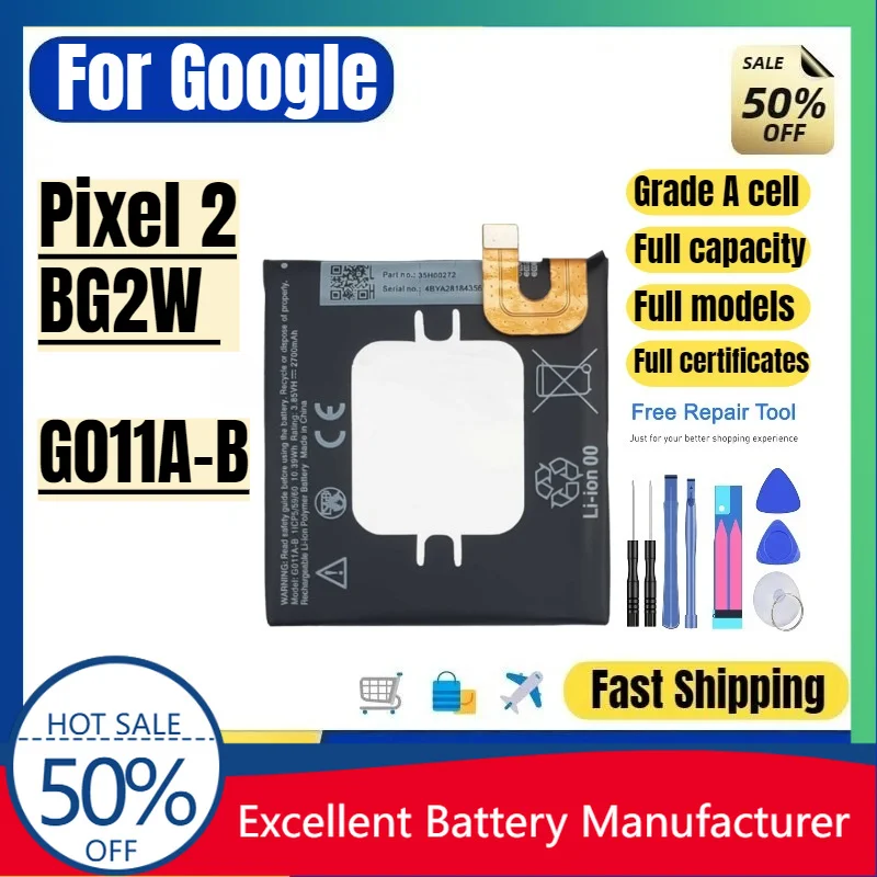 0 Cycle G011A-B Battery for Google Pixel 2 G011A BG2W High Quality High Capacity Replacement Lithium Polymer Bateria with Tools
