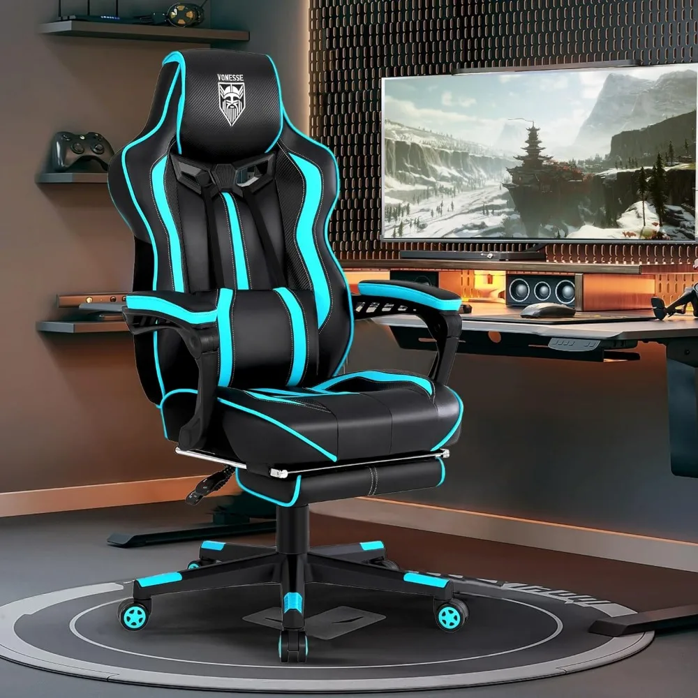 Vonesse Gaming Chair for Adults Gaming Chairs with Footrest Reclining Ergonomic Gamer Chair with Massage Computer Game Chair