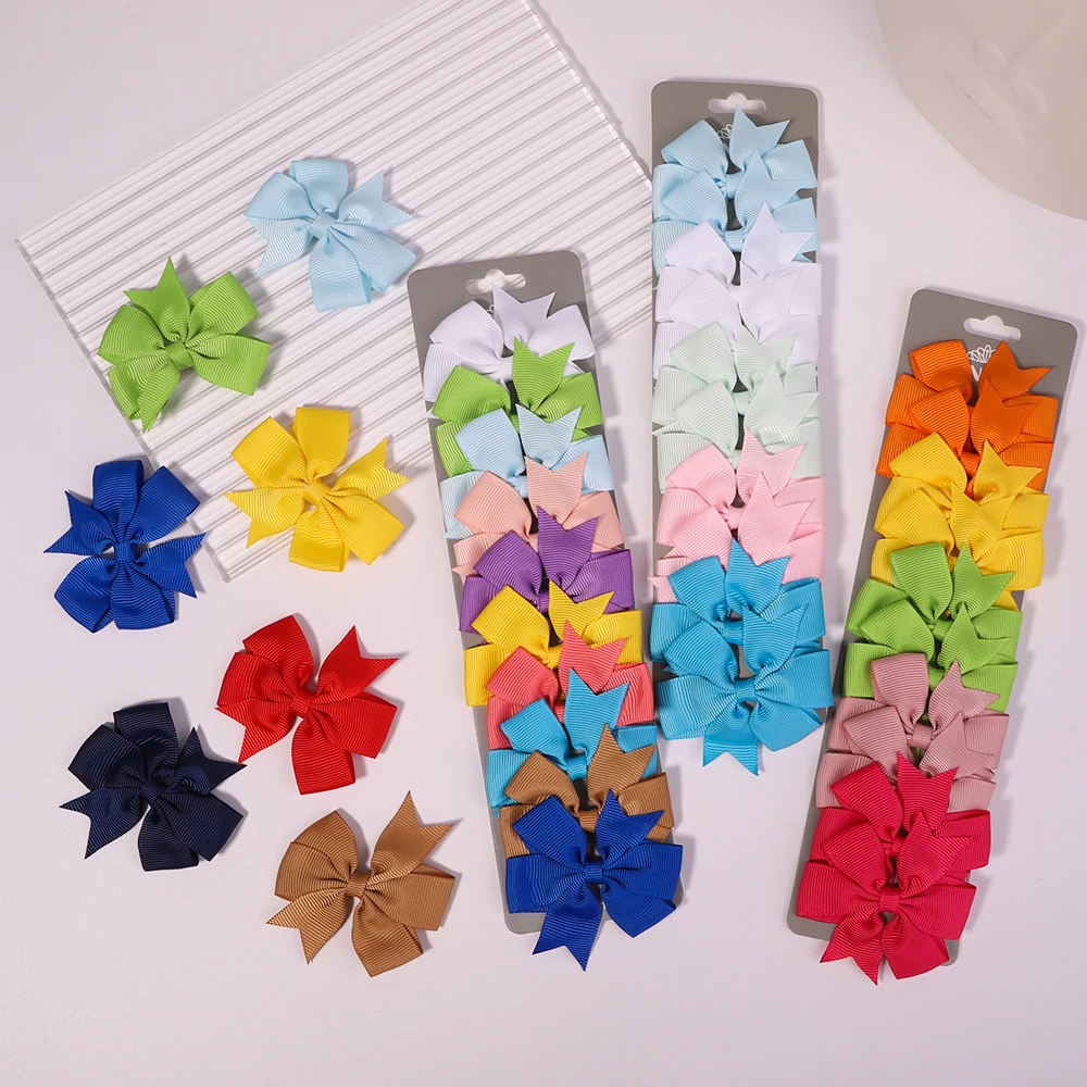 10pcs/set Solid Colors Grosgrain Ribbon Bows Clips Hairpin Girl\'s hair bows Boutique Hair Clip Headware Kids Hair Accessories