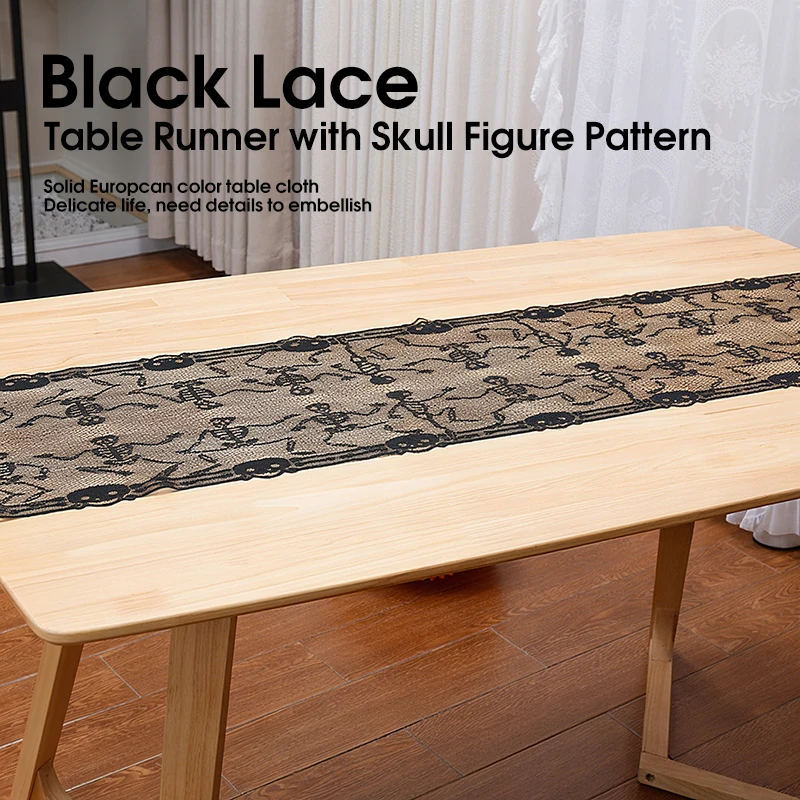 

Halloween Lace Table Runner Black Spider Web Tablecloth Fireplace Cover Mantel Halloween Decoration 2024 Home Party Cloth Cover