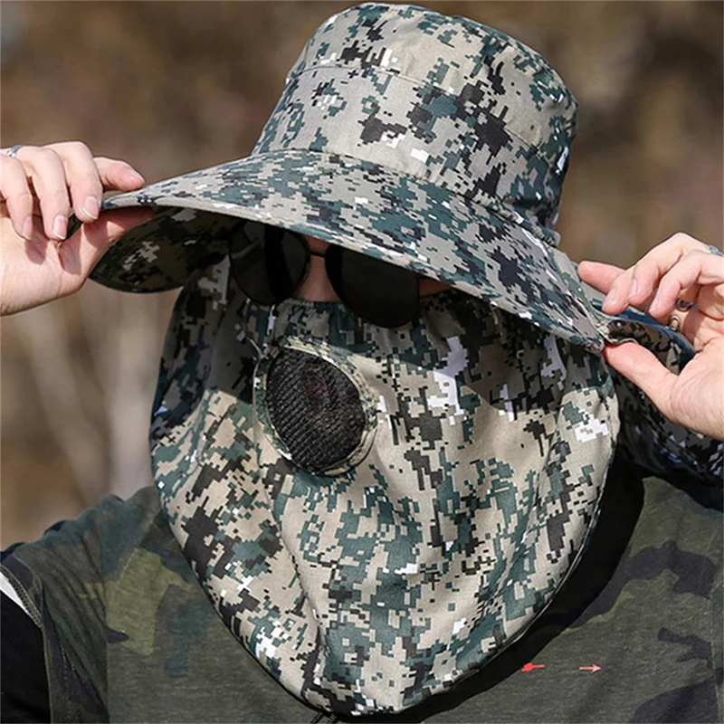 Waterproof Bucket Hat Summer Men Hat Outdoor Sun Protection Wide Brim Panama Safari Hunting Hiking Fishing Camouflage Sun Hat