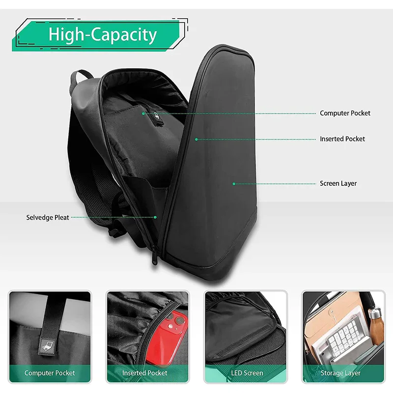 Novel Smart LED Dynamic Backpack Men Customizable Laptop Bag Walking Advertising Bags School Backpack Travel Bag PackBag for Men