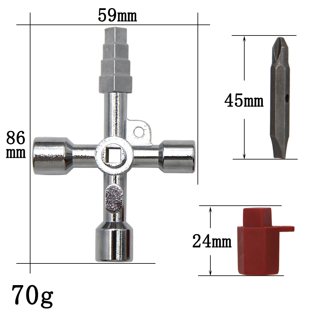 Strumenti chiave 4in1 Chiave inglese in argento Chiave per armadio di controllo ascensore elettrico Valvola Triangolo interno Set di strumenti per cacciavite quadrangolare