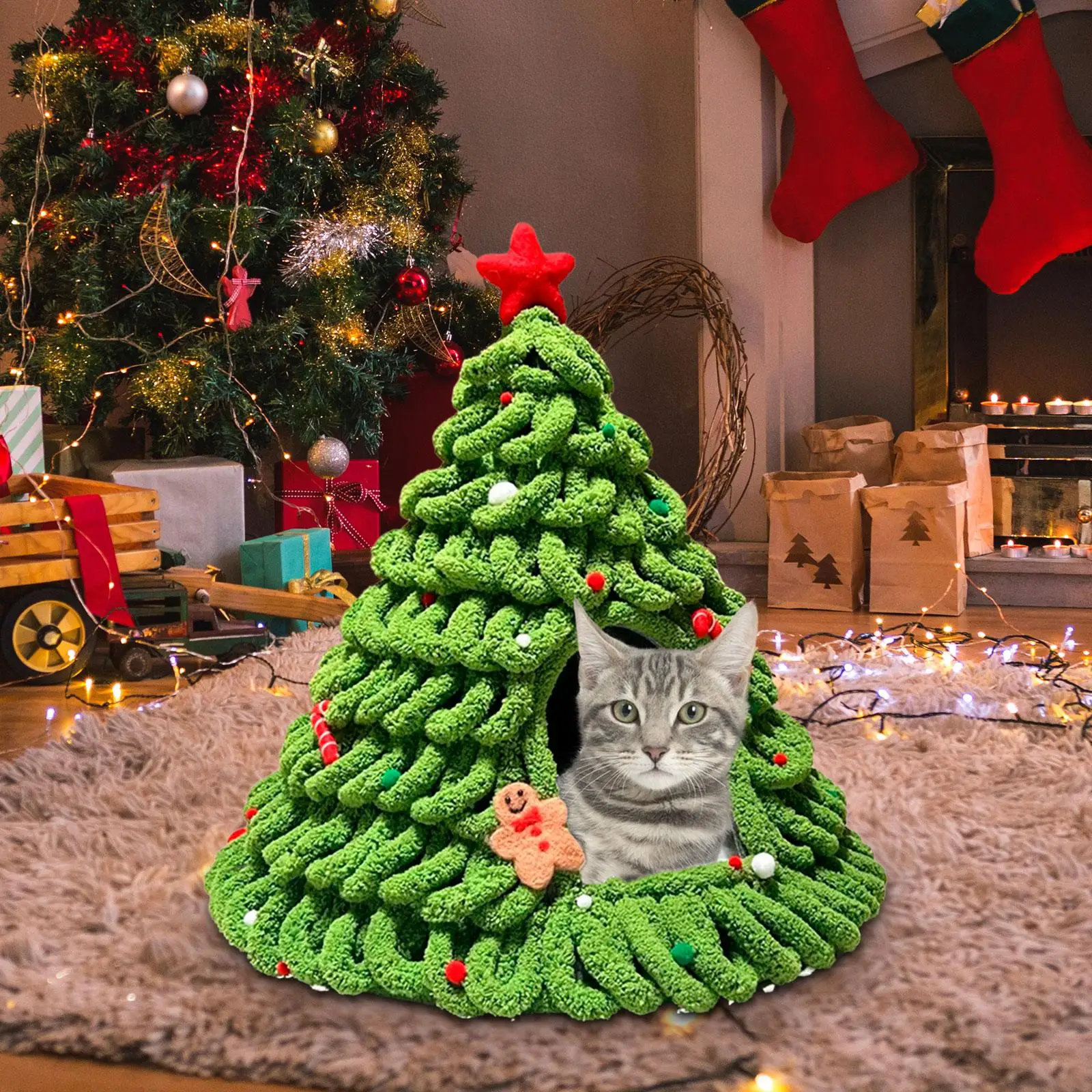 

Рождественская елка, кровать для кошек, палатка для кошек, дом, милая кровать для котенка, удобная питомник