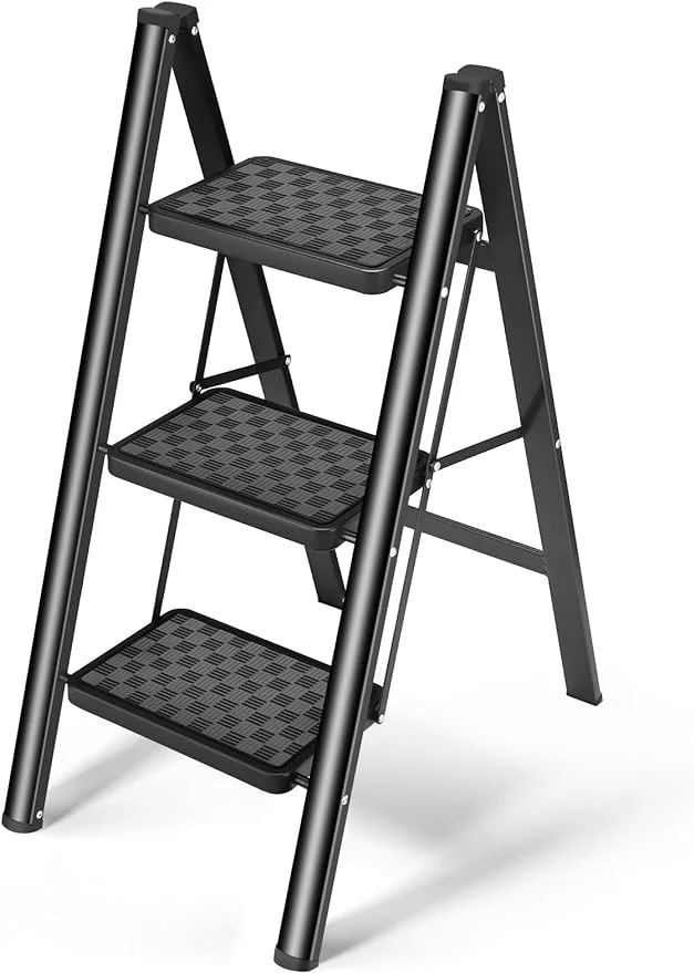  3 Step Ladder Folding  330 Lbs Capacity  for Adults Closet Ladder with Anti-Slip