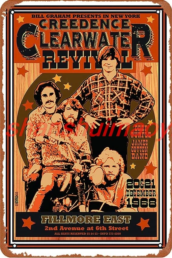 Creedence Clearwater Revival Vintage Concert Poster Iron On Transfer #1 Poster Retro Metal Tin Vintage Sign 12 X 8 Inch Bar